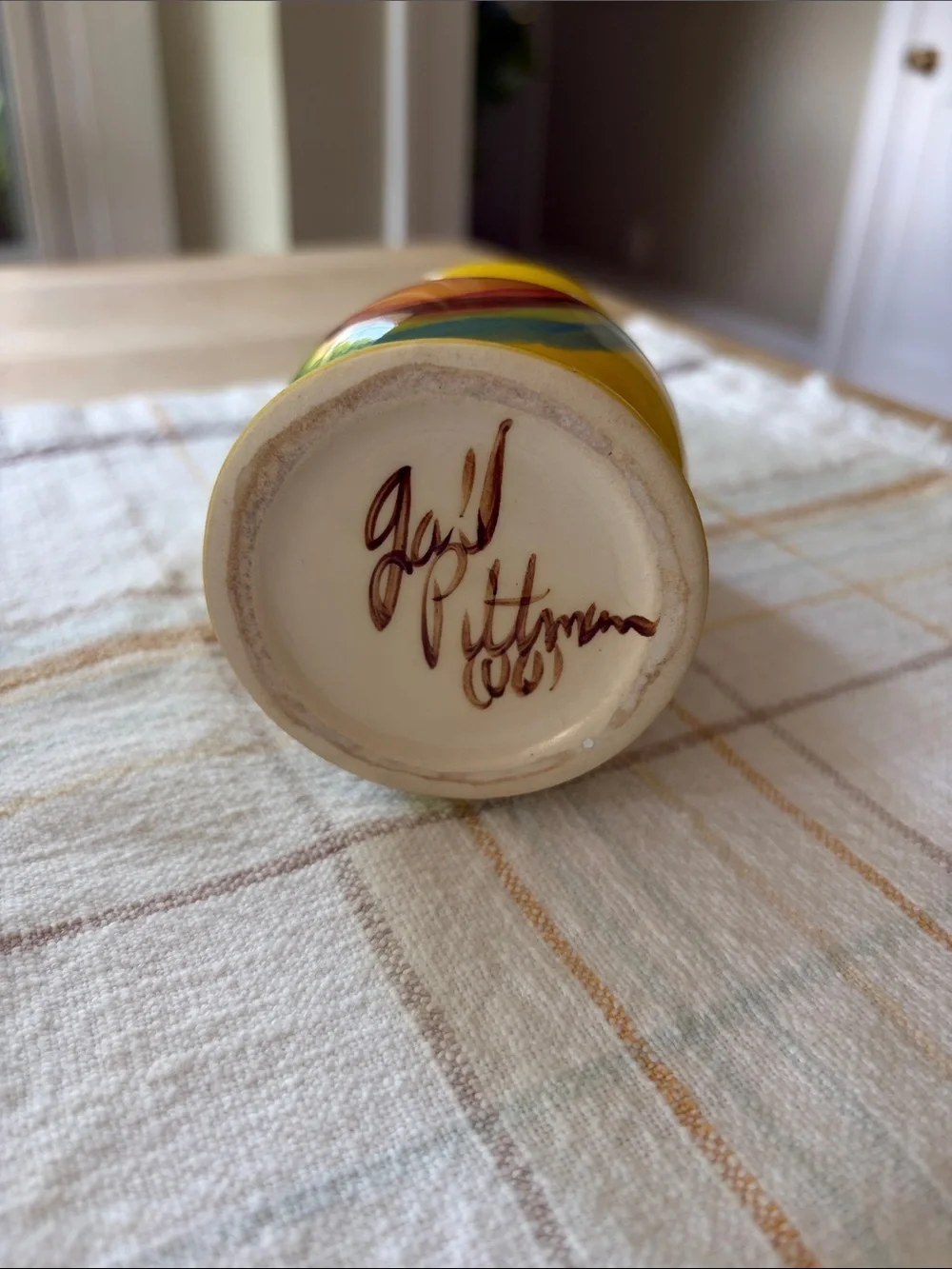 Gail Pittman “Creation Yellow” Ceramic Soap Dispenser with Multicolor Ring 2001